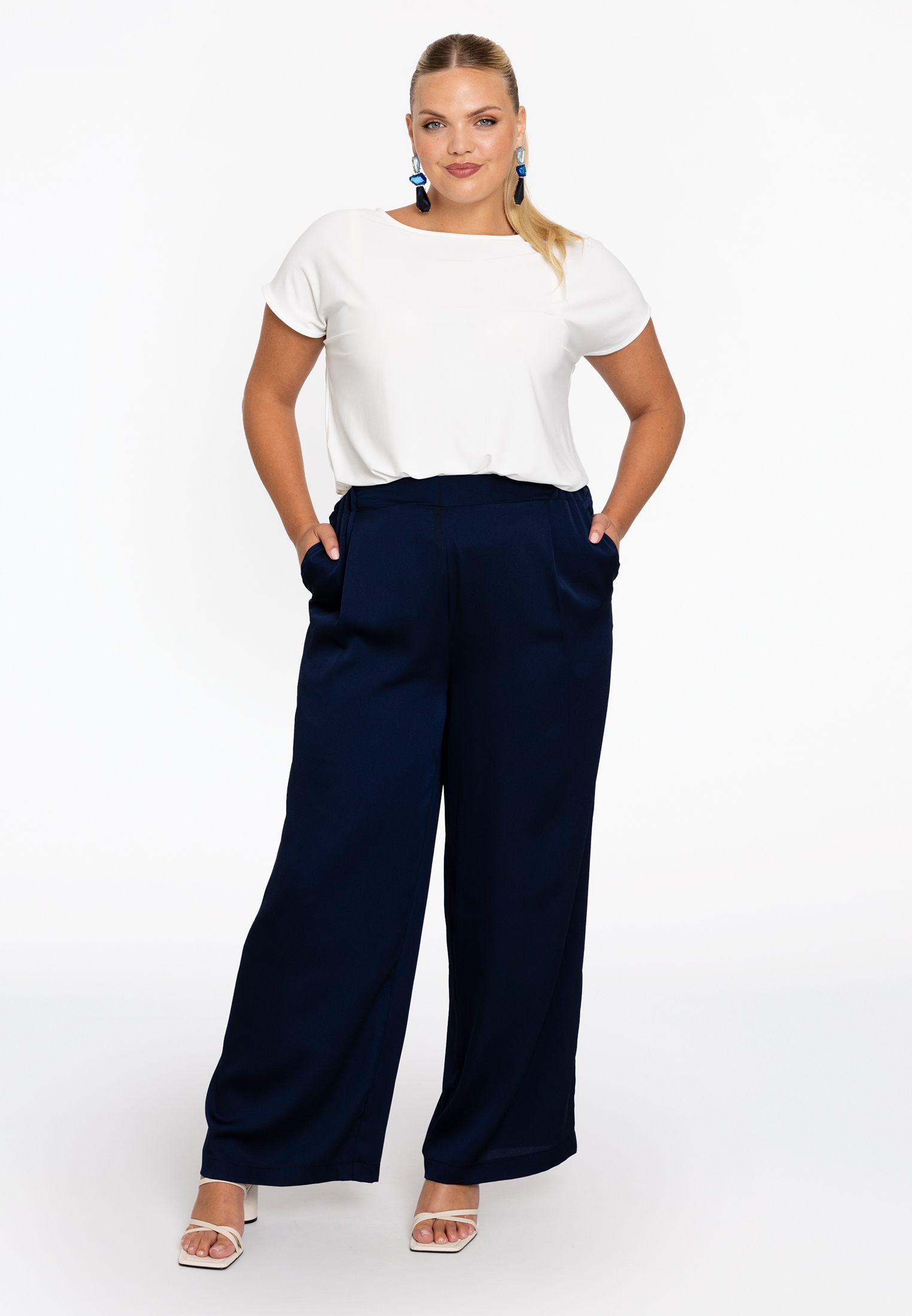 Broek met plooi SATINI-blue-38/40